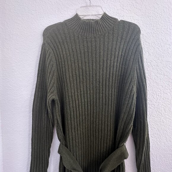 Loft Maxi Bodycon Rib Knit Sweater Dress Size XL Green L/S Mock Neck Office Work - Picture 4 of 12